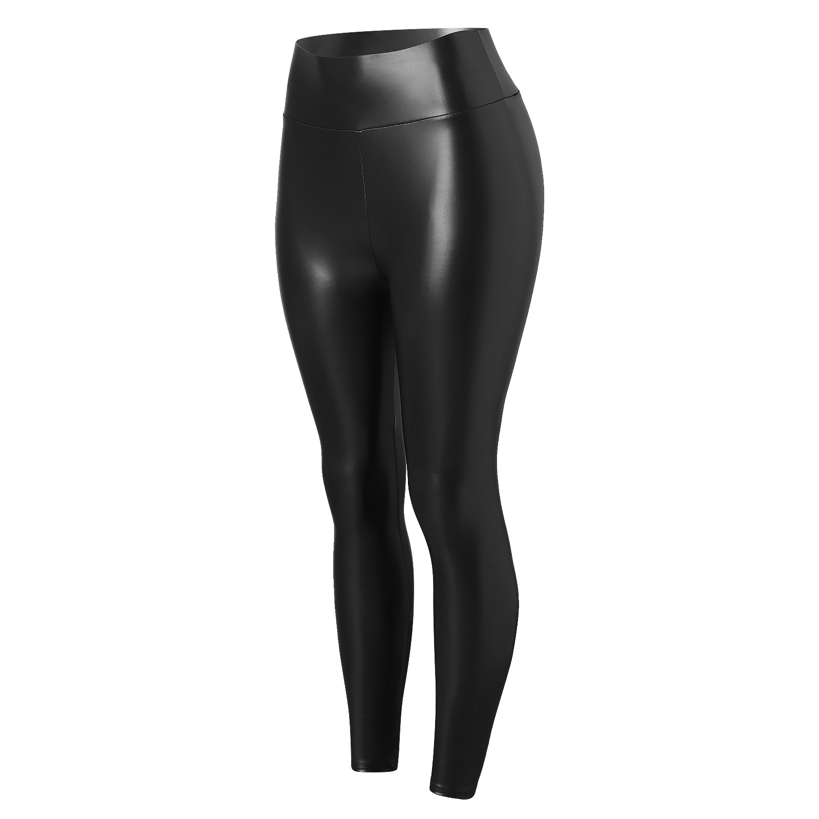 thumbnail image 4 of Leggings de cintura alta de piel sintética para mujer: pantalones holgados y elásticos de color liso para todas las estaciones, 4 of 8
